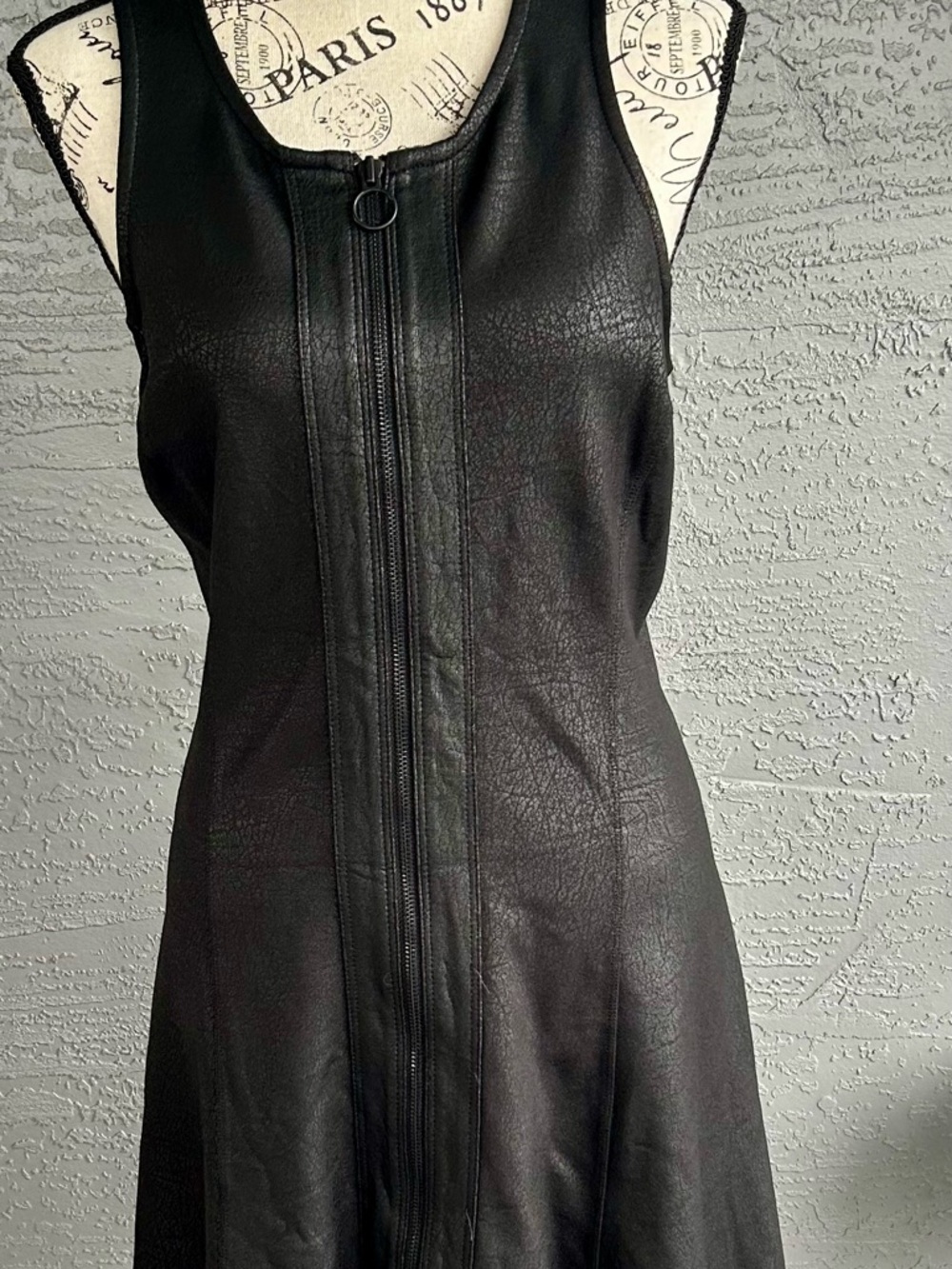 Calvin Klein Jeans Black Faux Leather Zip Front witchy Goth, dark romantic Dress